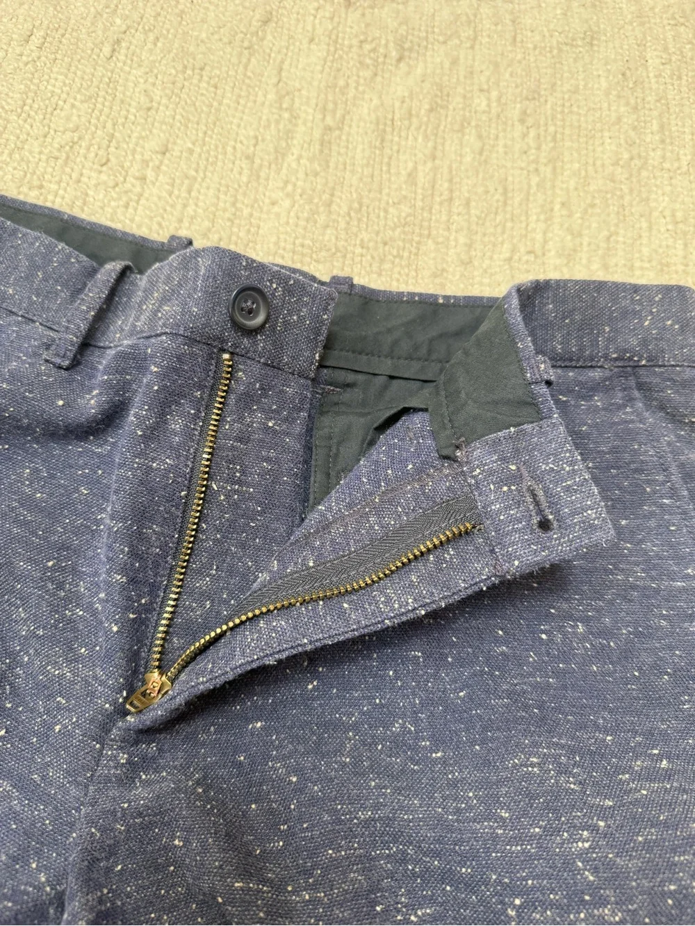 J.CREW The Driggs Blue Textured Trousers Size 32 X 32